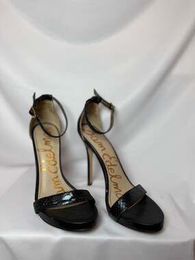 Sam Edelman Eleanor Black Crocodile Embossed Ankle Strap Heels